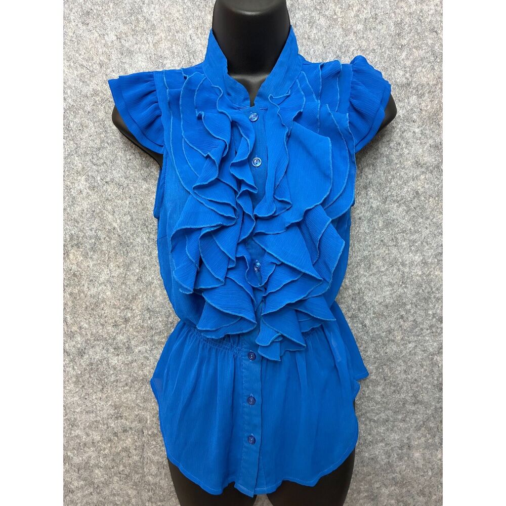 Going Out Romantic Feminine Blouse Sheer Ruffle Elegant Retro Peplum Size L
